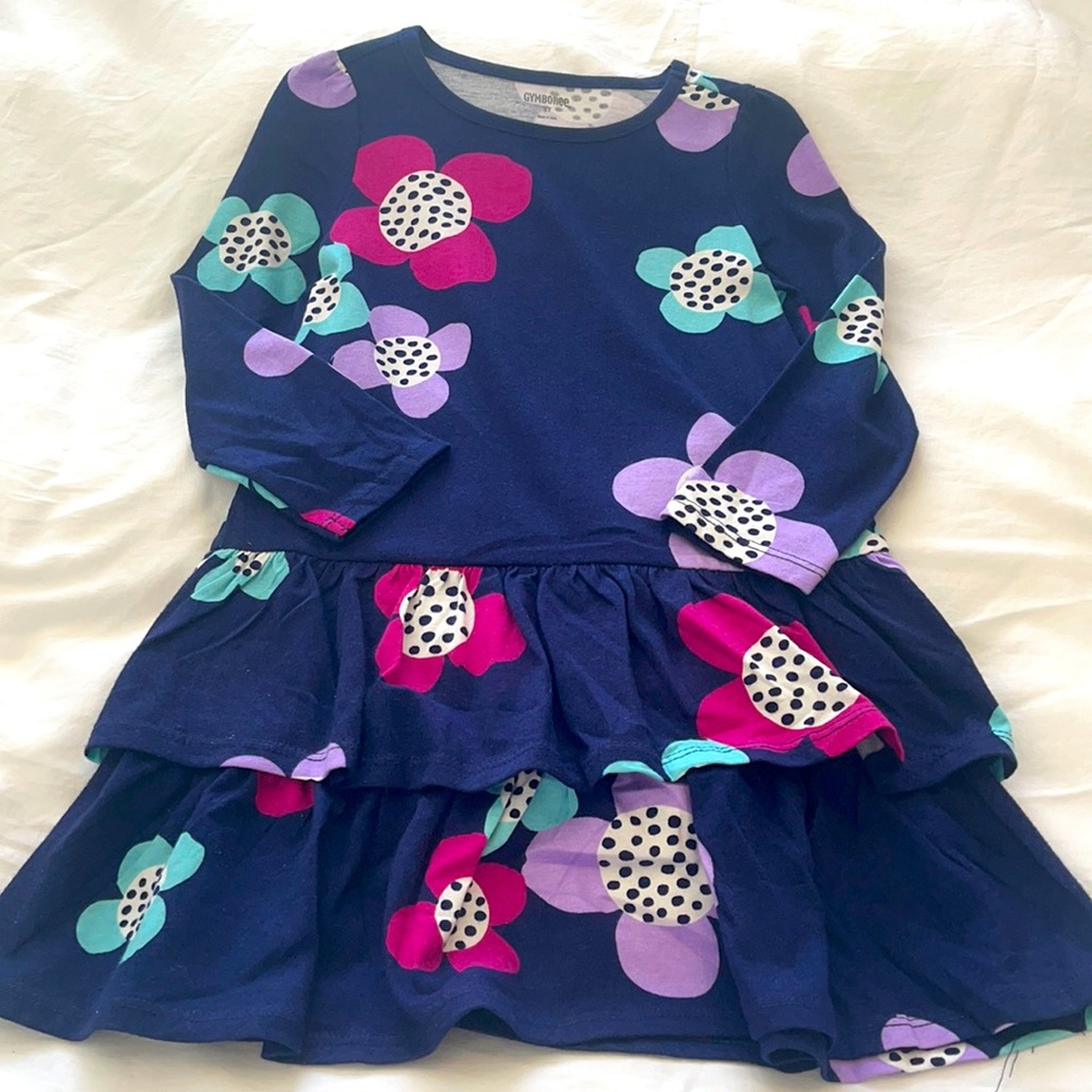 Deep purple long sleeve ruffle dress with bloomers.